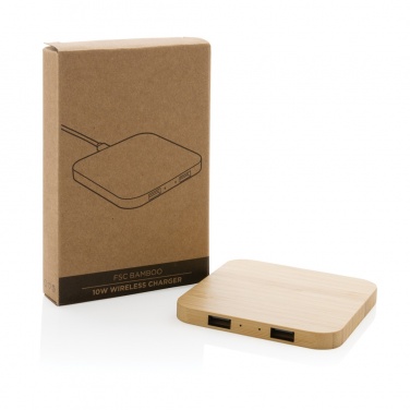 Logo trade business gift photo of: Bamboo 10W wireless charger with USB