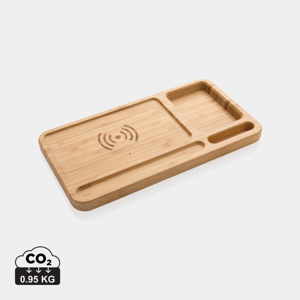 Logo trade promotional items picture of: Bamboo desk organiser 10W wireless charger