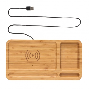 Logo trade business gifts image of: Bamboo desk organiser 10W wireless charger