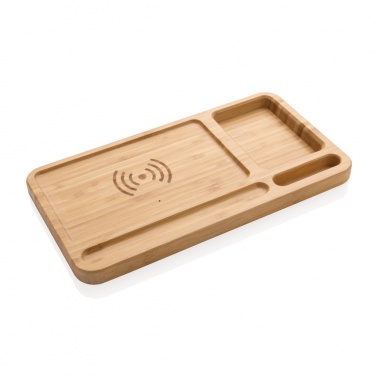 Logo trade promotional merchandise photo of: Bamboo desk organiser 10W wireless charger