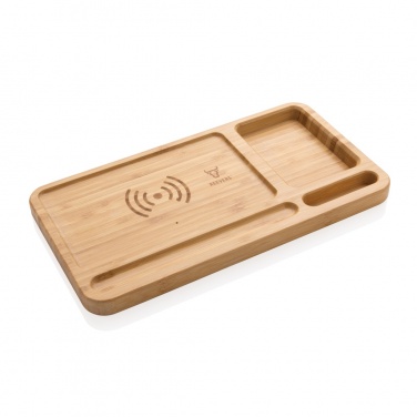 Logo trade promotional products image of: Bamboo desk organiser 10W wireless charger