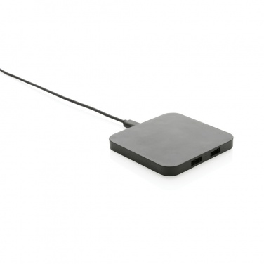 Logo trade promotional product photo of: RCS recycled plastic 10W Wireless charger with USB Ports