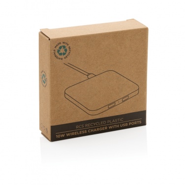 Logotrade promotional item image of: RCS recycled plastic 10W Wireless charger with USB Ports