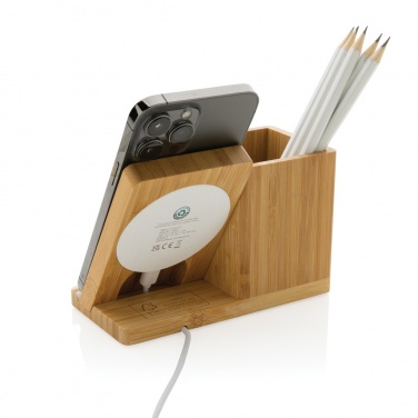 Logo trade advertising products picture of: Calgary bamboo 10W wireless charger