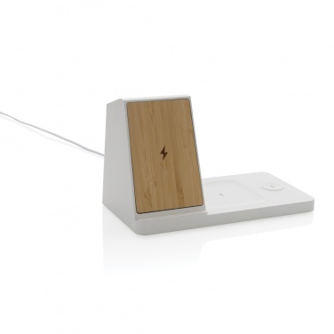 Logo trade promotional gifts image of: Ontario recycled plastic & bamboo 3-in-1 wireless charger