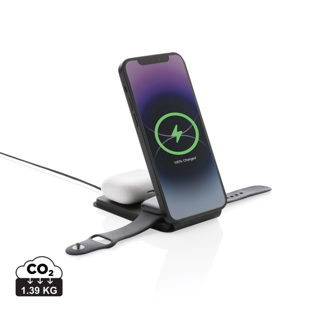 Logo trade promotional product photo of: Swiss Peak RCS rPU 15W  3-in-1 magnetic wireless charger