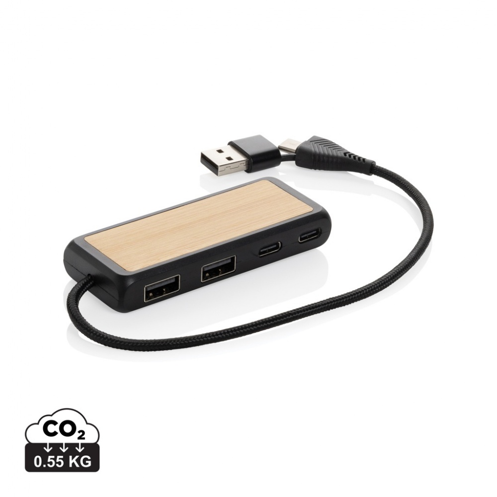 Logotrade promotional product image of: Link RCS recycled plastic and bamboo dual Input USB hub