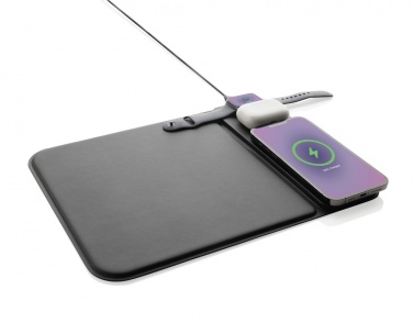 Logo trade promotional merchandise photo of: Swiss peak RCS recycled PU 15W 3 in 1 charging mousepad