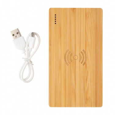 Logo trade corporate gifts image of: Bamboo 4.000 mAh wireless 5W Powerbank