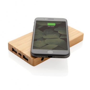 Logo trade promotional gift photo of: Bamboo 4.000 mAh wireless 5W Powerbank