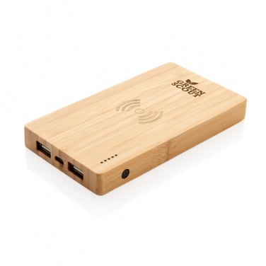 Logo trade corporate gifts image of: Bamboo 4.000 mAh wireless 5W Powerbank