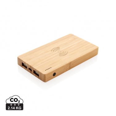 Logo trade promotional giveaways image of: Bamboo 4.000 mAh wireless 5W Powerbank