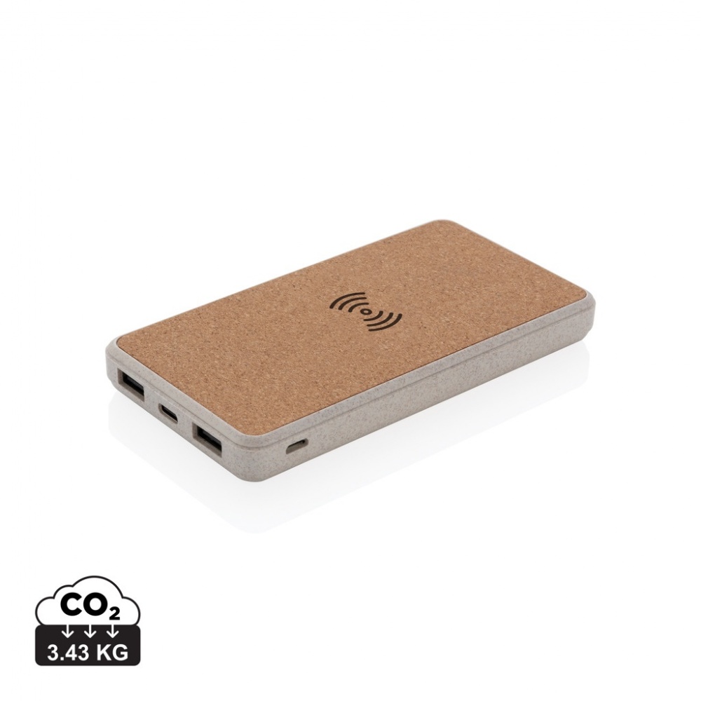 Logotrade promotional merchandise photo of: Cork and Wheat Straw 8.000 mAh 5W wireless powerbank