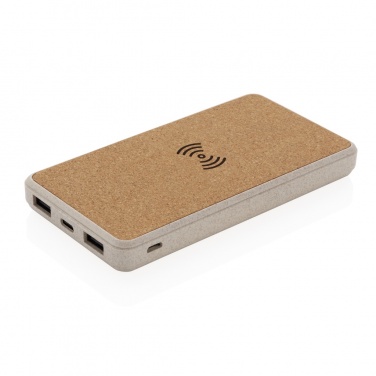 Logo trade promotional items picture of: Cork and Wheat Straw 8.000 mAh 5W wireless powerbank