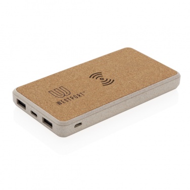 Logo trade business gifts image of: Cork and Wheat Straw 8.000 mAh 5W wireless powerbank