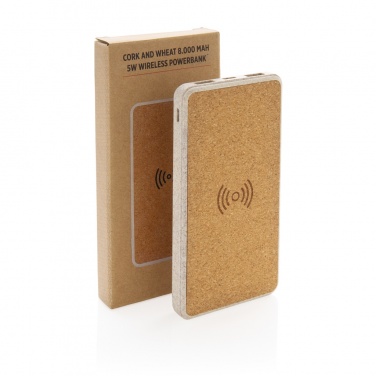 Logotrade promotional merchandise image of: Cork and Wheat Straw 8.000 mAh 5W wireless powerbank