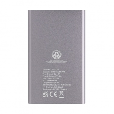 Logotrade promotional gift image of: RCS recycled plastic/aluminum 4000 mah powerbank with type C