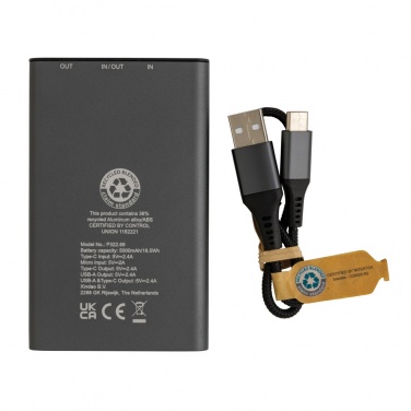 Logo trade promotional products image of: Terra RCS recycled aluminium powerbank 5.000 mAh