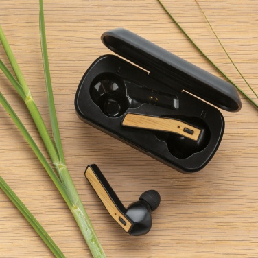 Logo trade promotional giveaways picture of: Bamboo Free Flow TWS earbuds in case