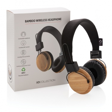 Logo trade promotional gifts picture of: Bamboo wireless headphone