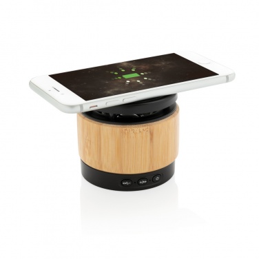 Logo trade promotional merchandise photo of: Bamboo wireless charger speaker