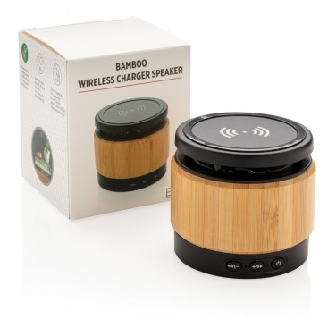 Logo trade promotional gifts image of: Bamboo wireless charger speaker