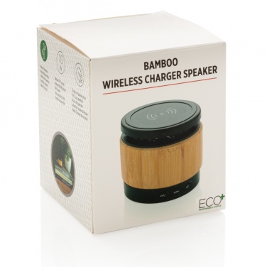 Logo trade corporate gifts picture of: Bamboo wireless charger speaker