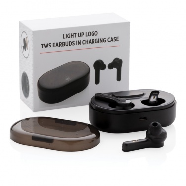 Logo trade promotional gifts picture of: Light up logo TWS earbuds in charging case