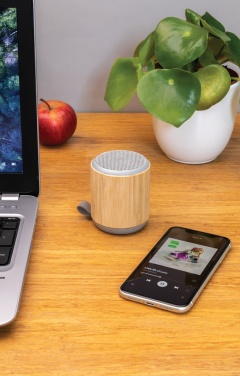 Logo trade promotional products picture of: Bamboo and fabric 3W wireless speaker