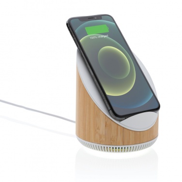 Logo trade corporate gifts image of: Ovate bamboo 5W speaker with 15W wireless charger