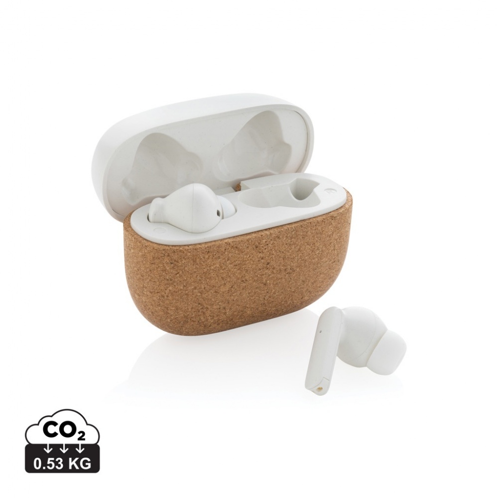 Logo trade business gifts image of: Oregon RCS recycled plastic and cork TWS earbuds