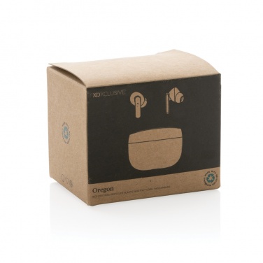 Logo trade corporate gift photo of: Oregon RCS recycled plastic and cork TWS earbuds