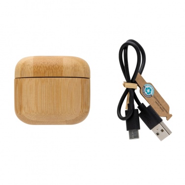 Logo trade promotional merchandise picture of: Bamboo TWS earbuds with RCS recycled plastic