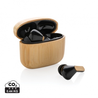 Logo trade business gifts image of: Bamboo TWS earbuds with RCS recycled plastic