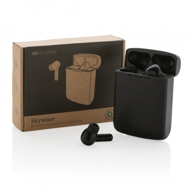 Logotrade promotional giveaways photo of: Skywave RCS recycled plastic solar earbuds