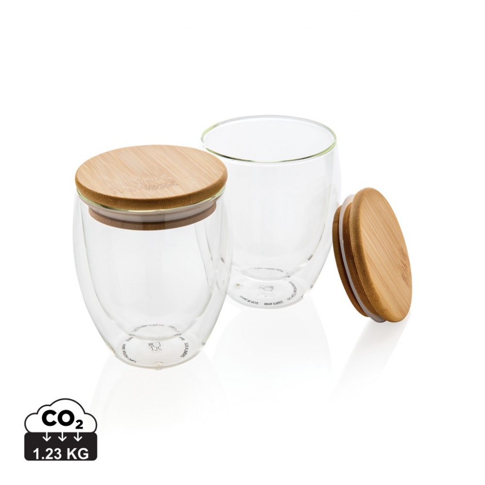 Logo trade promotional product photo of: Double wall borosilicate glass with bamboo lid 250ml 2pc set