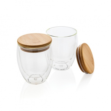 Logo trade advertising products image of: Double wall borosilicate glass with bamboo lid 250ml 2pc set