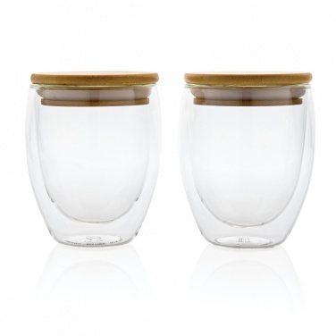 Logo trade advertising products image of: Double wall borosilicate glass with bamboo lid 250ml 2pc set