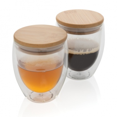 Logotrade promotional item picture of: Double wall borosilicate glass with bamboo lid 250ml 2pc set