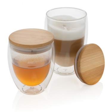 Logotrade promotional giveaway picture of: Double wall borosilicate glass with bamboo lid 250ml 2pc set