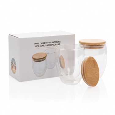 Logo trade business gift photo of: Double wall borosilicate glass with bamboo lid 250ml 2pc set