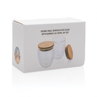 Logo trade promotional items image of: Double wall borosilicate glass with bamboo lid 250ml 2pc set