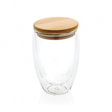 Logo trade promotional gifts image of: Double wall borosilicate glass with bamboo lid 350ml