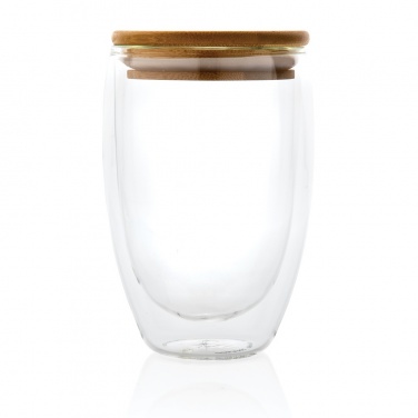 Logo trade corporate gift photo of: Double wall borosilicate glass with bamboo lid 350ml