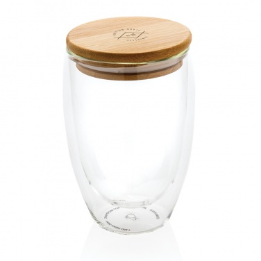 Logo trade promotional gifts image of: Double wall borosilicate glass with bamboo lid 350ml