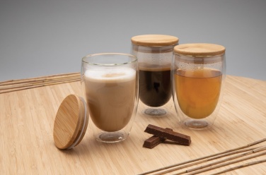 Logo trade promotional merchandise image of: Double wall borosilicate glass with bamboo lid 350ml