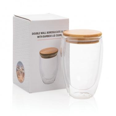 Logotrade promotional product picture of: Double wall borosilicate glass with bamboo lid 350ml