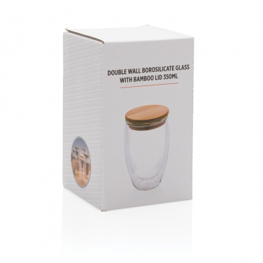 Logo trade promotional gifts image of: Double wall borosilicate glass with bamboo lid 350ml