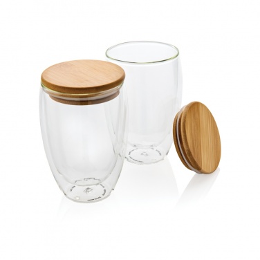 Logo trade promotional items image of: Double wall borosilicate glass with bamboo lid 350ml 2pc set