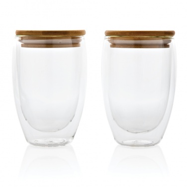 Logotrade promotional gift picture of: Double wall borosilicate glass with bamboo lid 350ml 2pc set